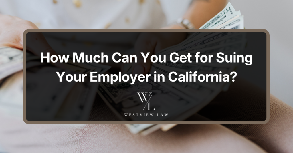 Person counting cash representing compensation from suing an employer in California.